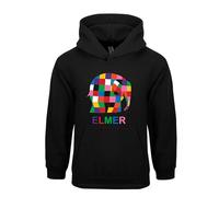 World Book Day Personalised Elmer Hoodie Funny Rainbow Elephant Birthday Gift pullover Boy Comic Character Unisex Kids Adults Hood(XXL, Black)