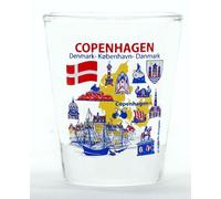 World By Shotglass Copenhagen Denmark Landmarks and Icons Collage Shot Glass