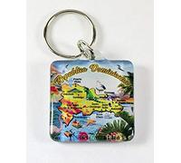 World By Shotglass Dominican Republic Map Acrylic Rectangular Souvenir Keychain 2.5" X 1.5"