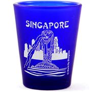 World By Shotglass Singapore Merlion Fountain Cobalt Blue Frosted Shot Glass