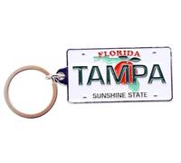World By Shotglass Tampa Florida License Plate Metal Rectangular Souvenir Keychain 2.25" X 1.25", Multicolor, 2.25" X 1.25"