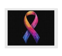 World C-ancer Day Hope Diamond DIY Painting Kits Horizontal Round Full Drill Digital Art Craft for Home Office Wall Decor 12"x16"