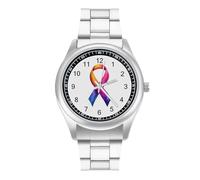 World C-ancer Day Hope Men's Wrist Watches Stainless Steel Strap Minimalist Business Quartz Watch for Daily Wear