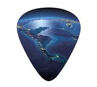 World Central America Guitar Picks 12 Pack Universal ABS Guitar Picks,Countries of Central AmeEarth at Night CostaNicaragua Ocean,for Acoustic and Electric Guitar,Blue Forest Green