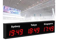 World Clock, 3/4/5 City Time Zone LED Digital World Time Wall Clock Indoor Multi Time Zone World Wall Clock for Office/Home/Living Room/School,4City-Blue (Red 3City)