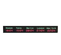 World Clock, 5 Time Zone Wall Mounted Clock with Remote Control, 1.8 Inch LED Display, Adjustable Brightness for Hotels, Enterprises, Airports