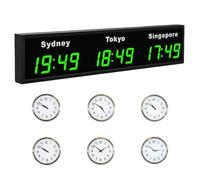 World Clock, Large Digital LED Clock with Multi Time Zone Display for Hotels, Offices, and Homes - Customizable Cities, Mounted Design