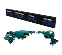 World Clock - Large Digital LED Time Zone Clock with Customizable Cities for Office, Hotel, and Home Use, Displays 3/4/5 Multi Time Zones