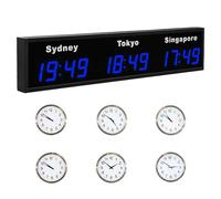 World Clock - Large Digital LED Time Zone Clock with Customizable Cities for Office, Hotel, and Home Use, Displays 3/4/5 Multi Time Zones