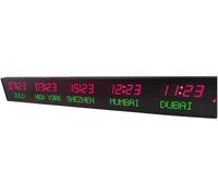 World Clock, Large Digital LED Time Zones Clock for Wall or Suspension Mount, Displays 5 Cities, Ideal for Hotels, Airports, and Multinational Enterprises