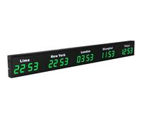World Clock Multiple Time Zones LED Digital Wall Clock Low Power Consumption 12/24H Switchable Display for 3/4/5 Cities Time Zones in Hotels Airports Enterprises