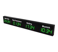 World Clock Multiple Time Zones LED Digital Wall Clock Low Power Consumption 12/24H Switchable Display for 3/4/5 Cities Time Zones in Hotels Airports Enterprises