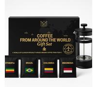 World Coffee Gift Set with French Press Coffee Maker - 4 Finest Single Origins | Premium Ground Coffee Gift Box Cafetiere | Hamper Style Ultimate Xmas Gift idea for Men, Dads, Coffee Lovers & Foodies
