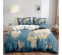 World Countries Single Duvet Cover, Reversible Colorful Map Quilt Cover with Pattern, Bedding Set Soft Microfibre with Zipper Closure, Washable Comforter Cover and Pillowcase, 135x200 cm, CGD17
