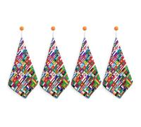 World Country Flag Pattern Hand Towels Absorbent Microfiber Cleaning Cloths with Hanging Loop