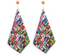 World Country Flag Pattern Hand Towels Absorbent Microfiber Cleaning Cloths with Hanging Loop