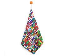 World Country Flag Pattern Hand Towels Absorbent Microfiber Cleaning Cloths with Hanging Loop