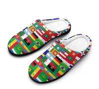 World Country Flag Pattern Men's Cotton Slippers Size Cozy Memory Foam Soft Lightweight House Shoes Size7-14