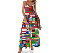 World Country Flag Pattern Women's Casual Maxi Dresses Adjustable Spaghetti Strap Ladies Slips Dress Beach Sundress