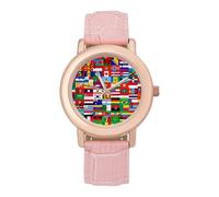 World Country Flag Women's Wrist Watch Easy Reader with Leather Strap Analog Display Wonderful Ladies Gifts