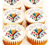 World Cup 2026 Cupcake Toppers - 4cm x 24 - Edible Icing or Wafer - Pre Cut - Debs Kitchen Cakes Football Cake Decorations - USA - Mexico - Canada Flags - Party Decorations (Edible Icing)