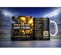 World Cup 2026 Road to Glory Coffee Mug, Black, Football Theme, with QR Code for Live Match Updates