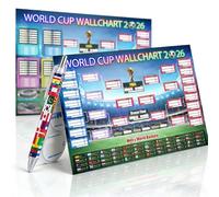 World Cup 2026 Wallchart Set-2 Pack Football Wall Planner with Retractable Flag Pen,Adhesive Pads - Track Match Fixtures, Groups for Viewing Parties & Gifts