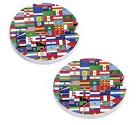World Cup Car Cup Coasters 2026 Set of 2 Ceramic Coasters for Car Cup Holders World Cup National Flags Trophy Theme Absorbent Removable with Ideal Gift for Soccer Fans Players