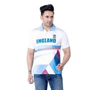 World Cup England Cricket Fan Jersey t Shirt Men's Short Sleeve Polo T-Shirts | Button Down Collar Style | Cricket Sports Tee Tops | Size S to XXL (L, Blue)
