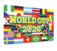 World Cup Football 2026 Metal Sign Man Cave Accessories Wall Art 30x20cm Remembrance Day Decorations Flag Pattern Collect Gifts for Football Fans Watching The Game Men Sports Enthusiasts