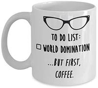 World Domination Glasses Themed Funny 11 Oz White Ceramic Coffee Mug/Cup.