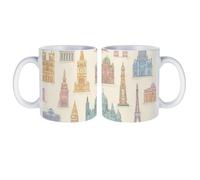 World Famous Landmarks White Coffee Mugs Gloss Ceramic Cappuccino Cups with Handle