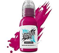 World Famous Limitless Tattoo Ink, Vegan Professional Premium Permanent Tattooing Inks, Medium Magenta 1, 29.5 ml