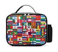 World Flag Lunch Bag Leakproof Tote Box with Handle Pocket Cute Prints Insulated Coolerfor Women Men Work Picnic Camping