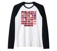 World Flags, 38 Countries for Red Gradient Flag Enthusiasts Raglan Baseball Tee