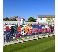 World Flags Banner for 2026 World Cup, International Flags Decorations Around The World Backdrop, 118×20in World Map Trophy Photo Backdrop Cloth for Soccer Party, Bar, Home (Blue)