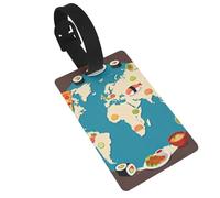 World Food Map Luggage Tags for Suitcases - Durable PVC ID Tags with Detachable Straps for Travel, Backpack, Golf Bag, Anti-Loss