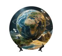 World Geographical Distribution Bone China Decorative Plate,10in（25cm） Ceramic Decorative Plates with Display Stand,Ceramic Ornaments Art Porcelain Plate for Home Office Wall Decor Collections Plates