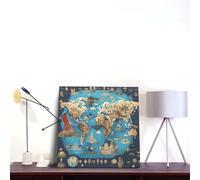 World Geography Map Canvas Wall Art Square Bathroom Decor 16"X16" Wall Decor Pictures Farmhouse Modern Artwork Posters Prints For Bathroom Bedroom Decoration
