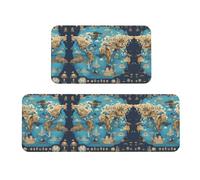World Geography Map Christmas Kitchen Mats, 2pcs Cushioned Kitchen Mats for Floor, Non Slip Mat for Kitchen, Floor