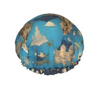 World Geography Map Print Reusable Shower Cap for Women Double Layer Waterproof Quick Dry Bath Cap