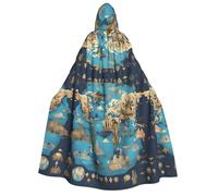 World Geography Map Print Unisex Adult Hooded Cloak Wizard Robe Men Cosplay Cape Carnival Theme Party Decor