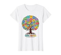 World Greetings Language Global Tree Unity Diverse Say Hello Value Graphic T-Shirt, Women, White, S