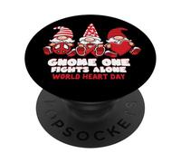 World Heart Day Gnome One Fights Alone Wear Red Ribbon PopSockets Adhesive PopGrip
