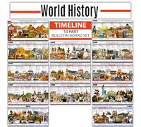 World History Posters Time Line bulletin board set, 13 charts pack Laminated thick 3 mil (9"x18") Young N Refined