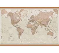 World Huge Wall Map Rolled Canvas with Wooden Hanging Bars