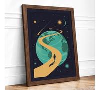 World in Hand Framed Wall Art Print A3 Walnut