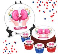World Kidney Day 8 INCH Cake or Cupcake Icing Toppers - Celebration Party Cake Decorations Perfect For Brownies Cookies Muffins & More! (24 x Circle Cupcake Toppers (4cm x 4cm))