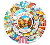 World Landmark Stickers Pack for Water Bottles Laptops Luggage TTravel-Themed Decals for Laptops, Journals, Suitcases & DIY Scrapbooks,Aesthetic Cityscape Stickers (50pcs)