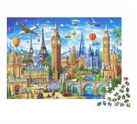 World Landmarks Collage 1000 Pc Collector’s Puzzle, Global Dreamscape Puzzles Mind Relaxation Game, Fun Home Activity, Adult Jigsaw 38x26cm/1000pcs